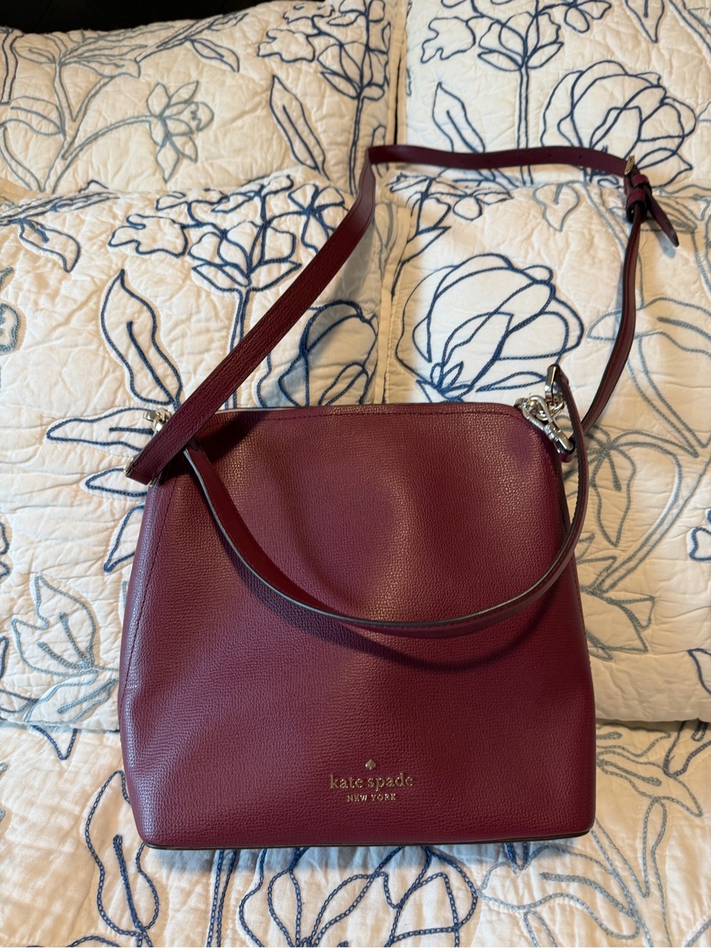kate spade Burgundy Leather Shoulder Bag with Adjustable Strap